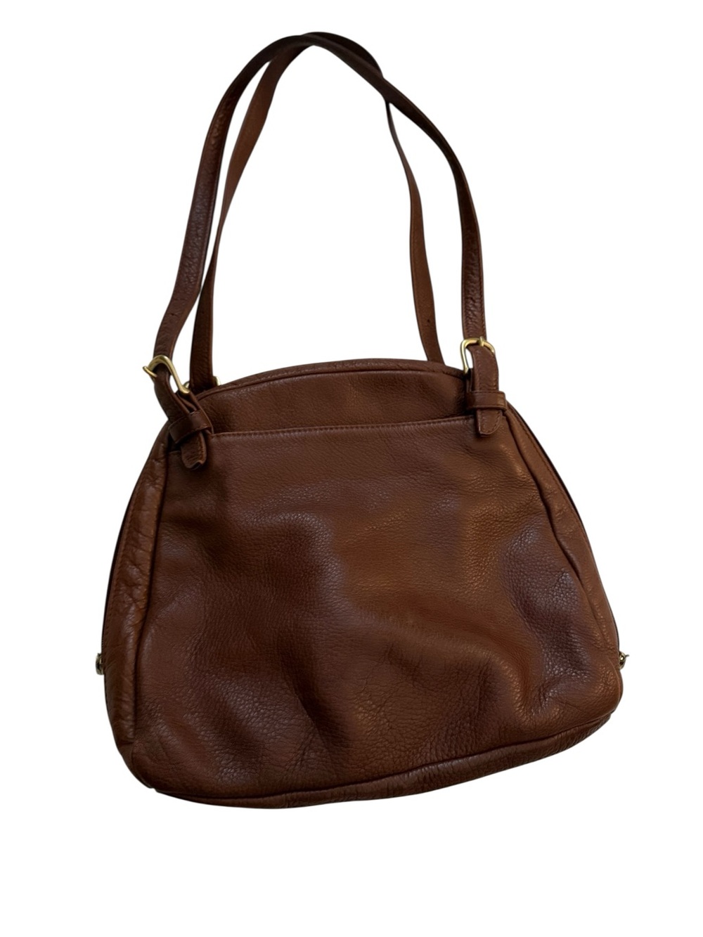 Libaire Brown Leather Shoulder Bag Pebbled Zip Tote Organizer Purse Old Money - Picture 3 of 9